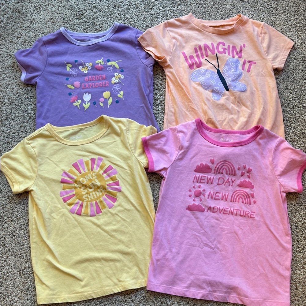 4 - Okie Dokie Girls short sleeve shirts size 6 - Pink, purple, yellow, orange
